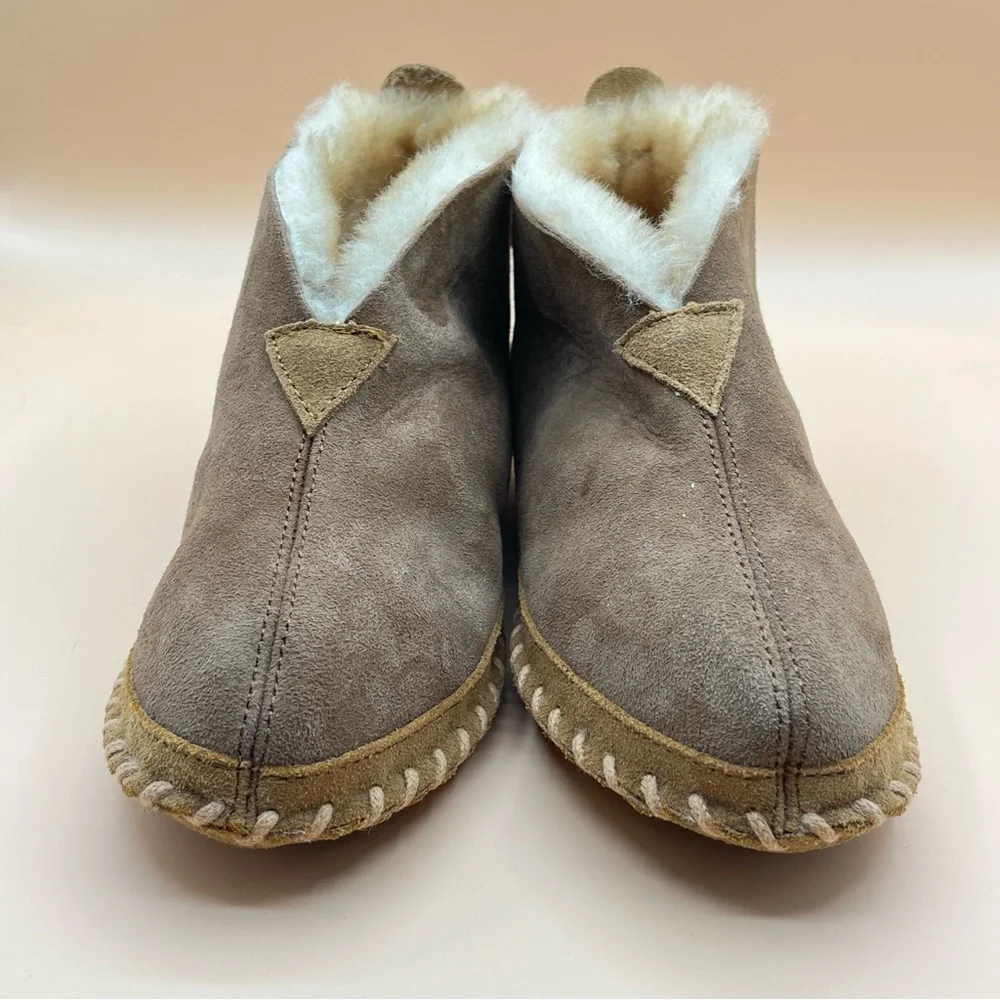 L.L. Bean Brown Suede Slippers with Cream Lining - Picture 3 of 11